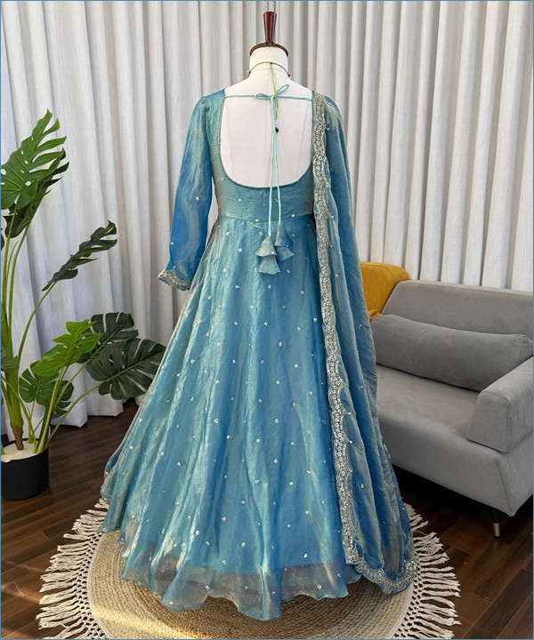 Premium Fendy Silk Anarkali Gown with Plazo & Dupatta Set